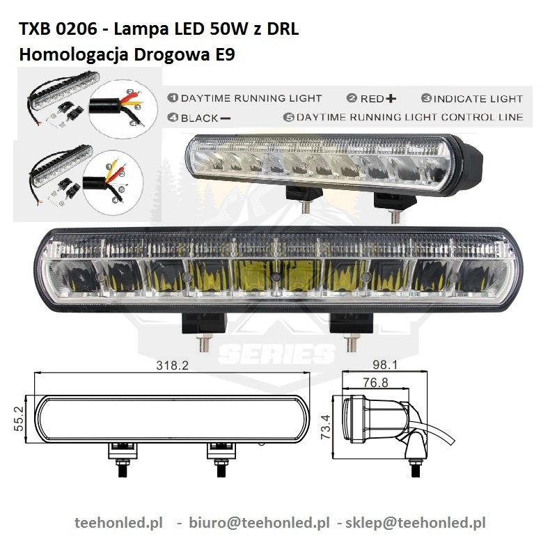 Lampa drogowa 50W + światło postojowe - TXB 0206 SP